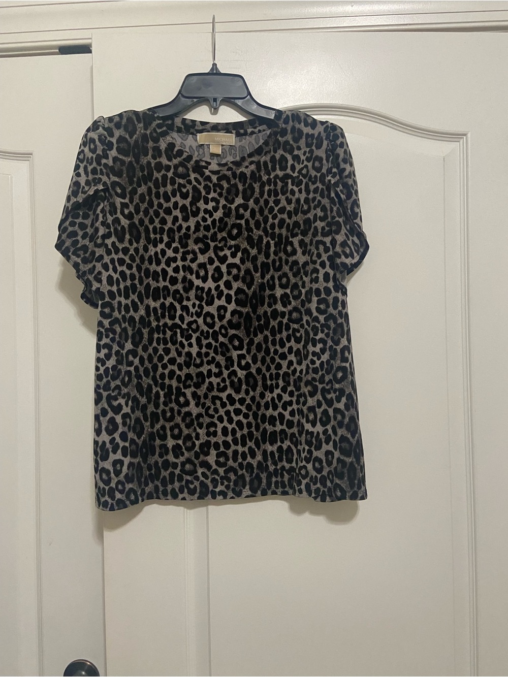 Michael Kors Leopard Print Short Sleeve Tee in Black and Tan